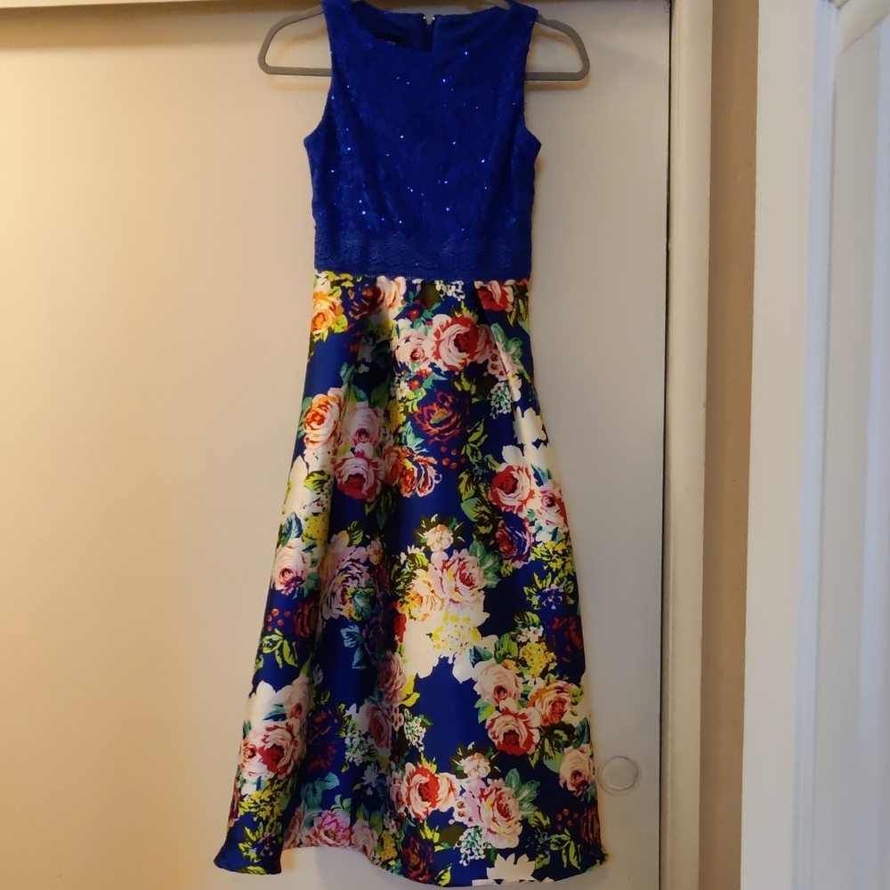 Bwear Elegant Blue Floral Girls Maxi Dress Sequin/ Satin Size 14